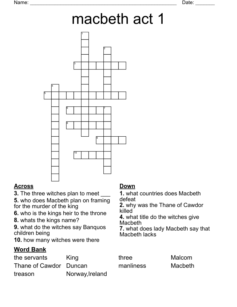 macbeth act 1 Crossword