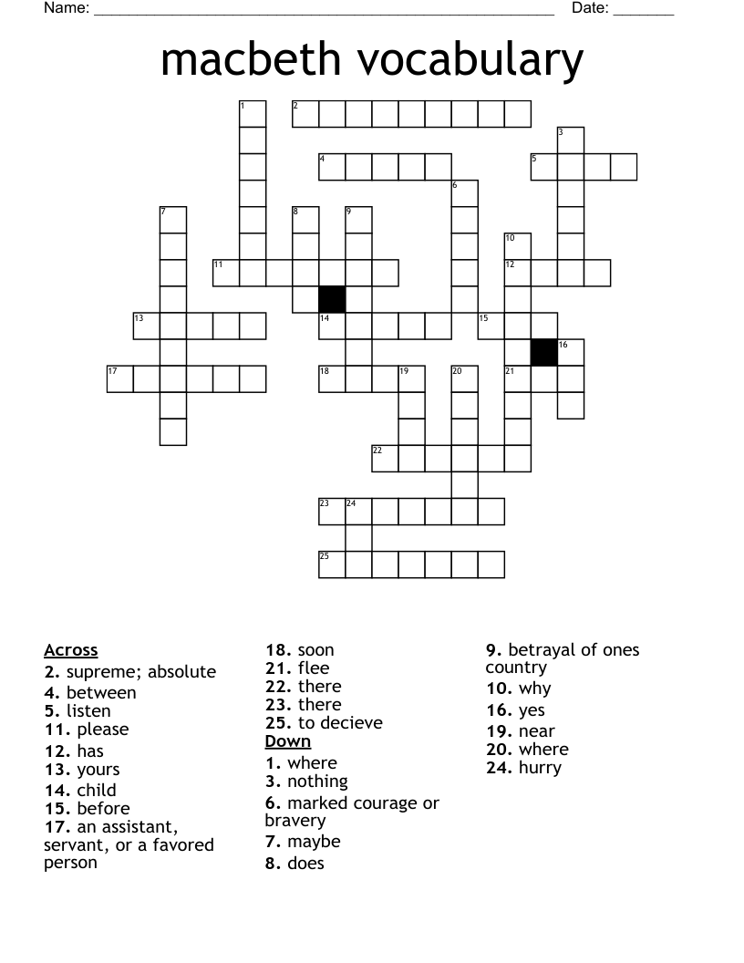 macbeth vocabulary Crossword