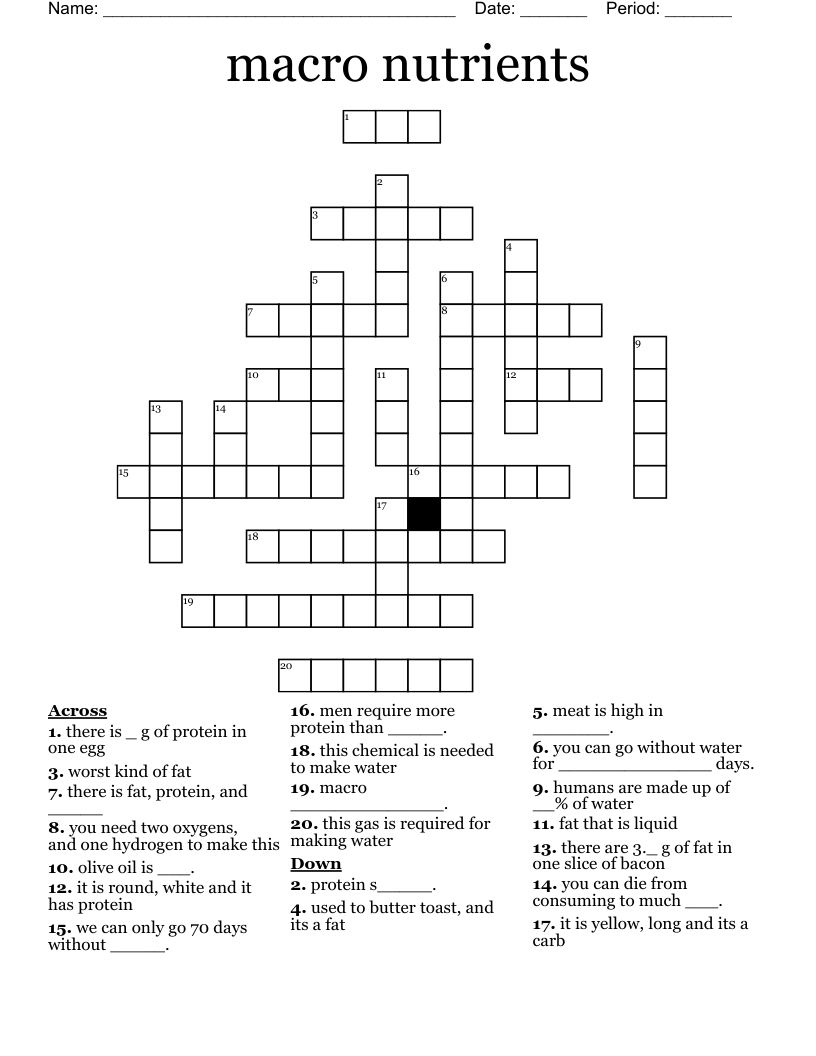 macro nutrients    Crossword