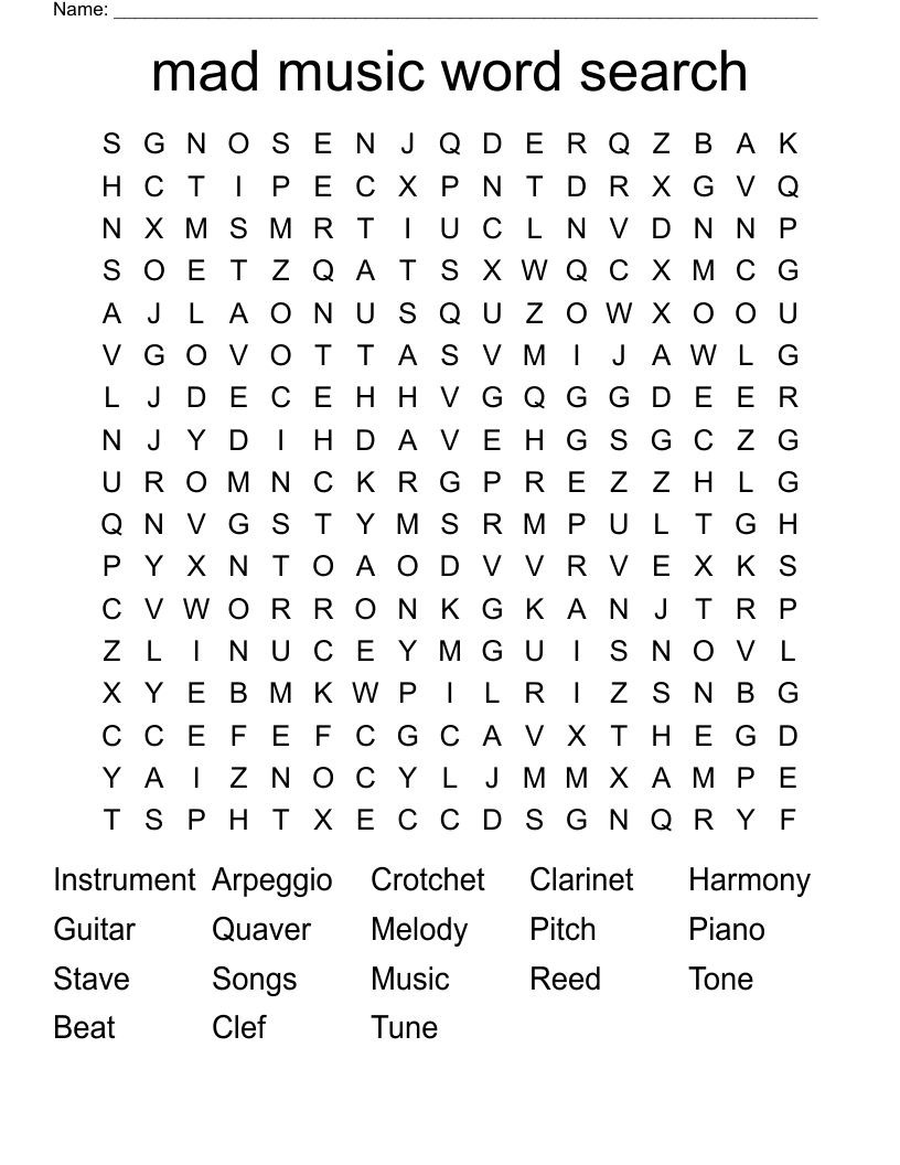 mad music word search 