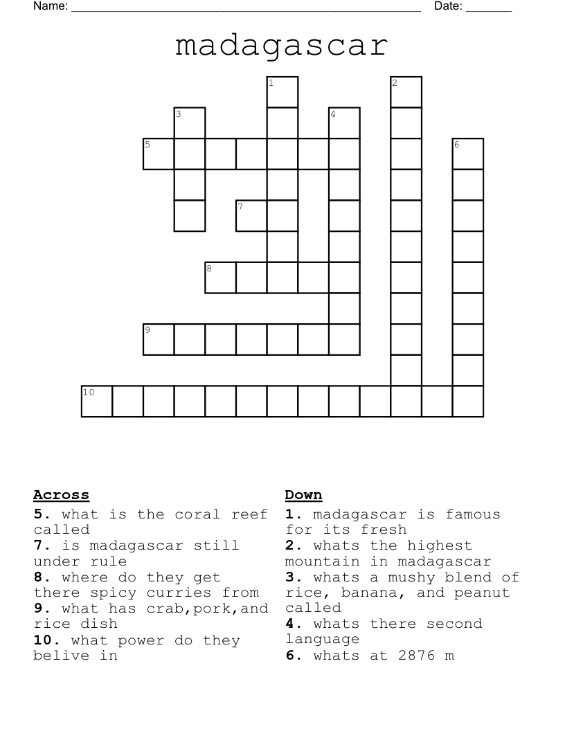 madagascar  Crossword