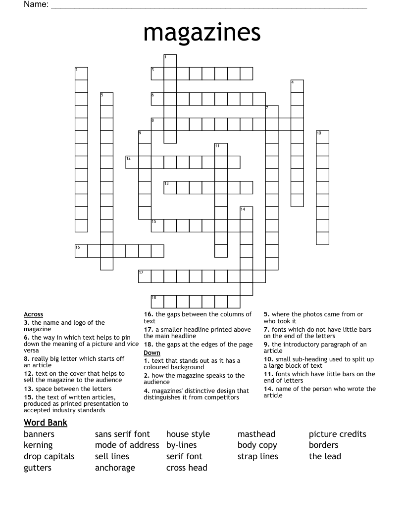 magazines  Crossword