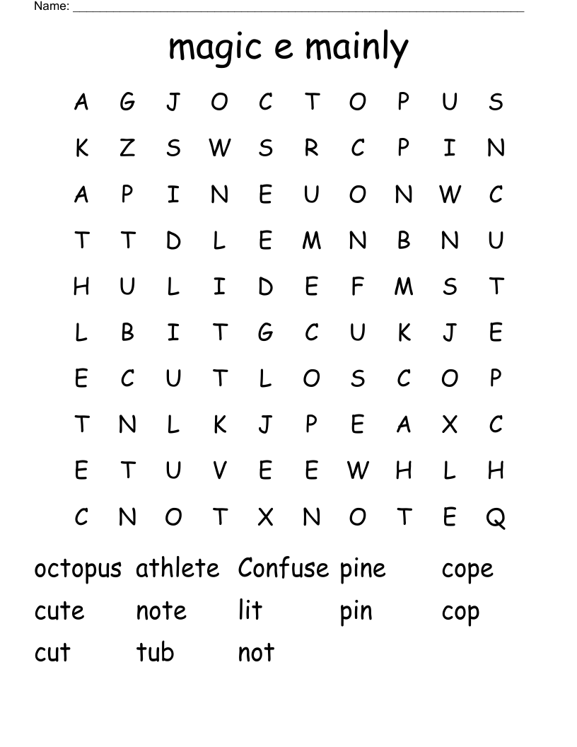 magic e mainly Word Search