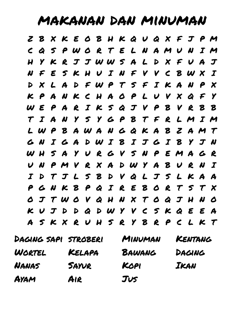 makanan dan minuman  Word Search