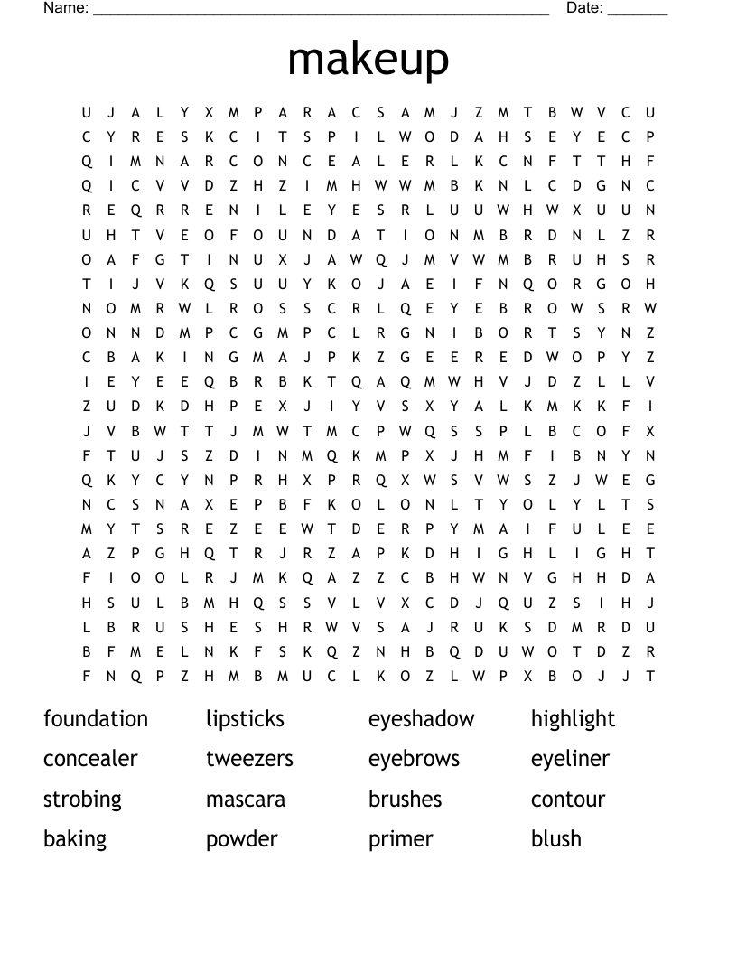 makeup Word Search