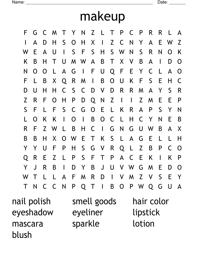 makeup Word Search