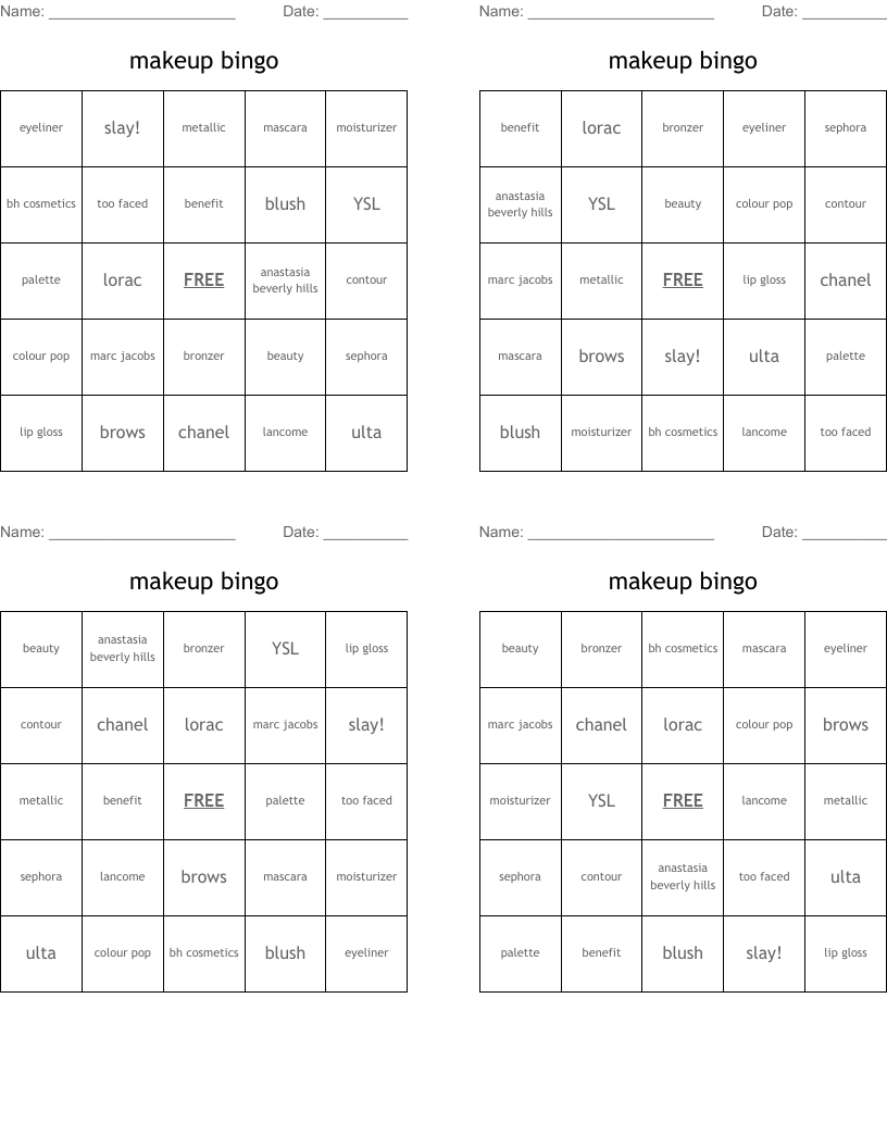 makeup bingo 