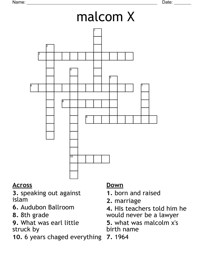 malcom X Crossword