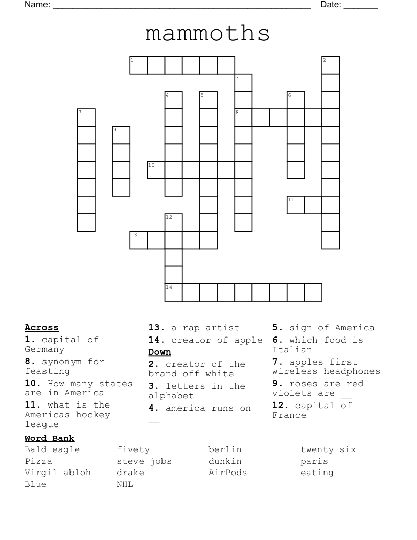 mammoths Crossword