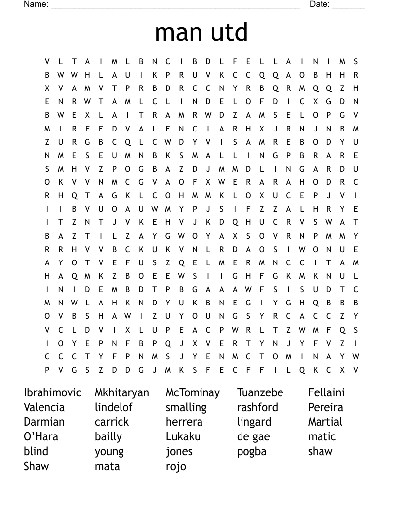 man utd Word Search