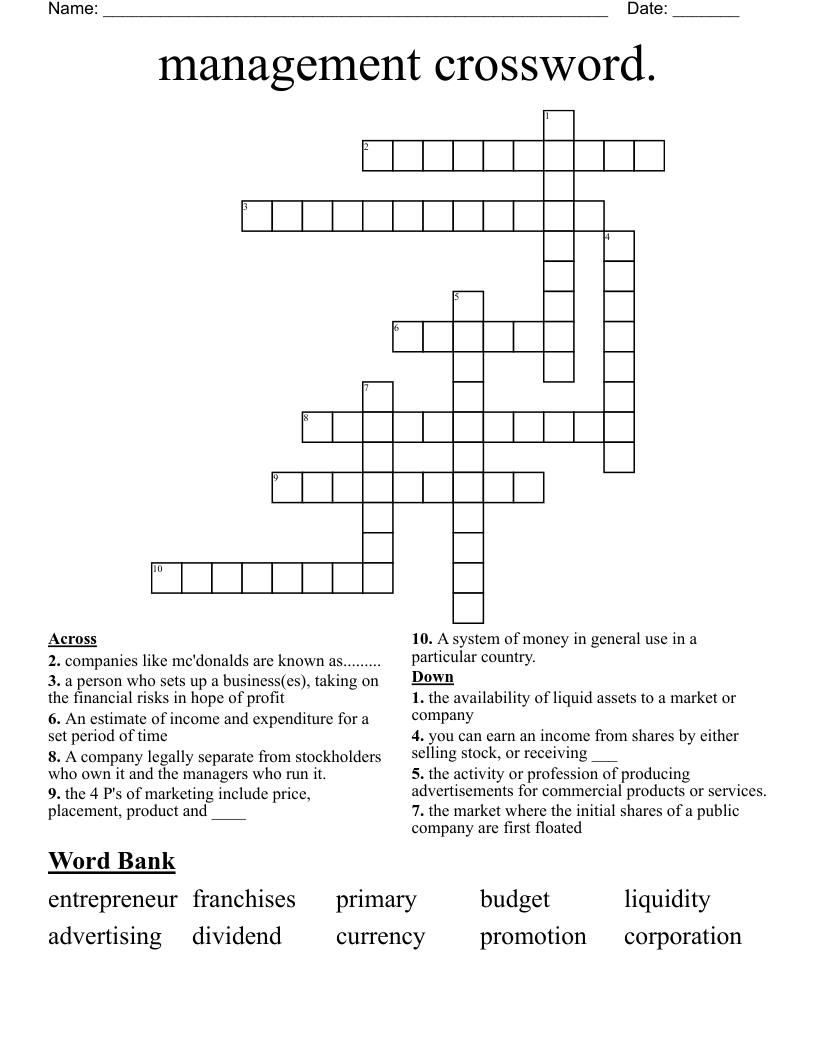 management crossword.