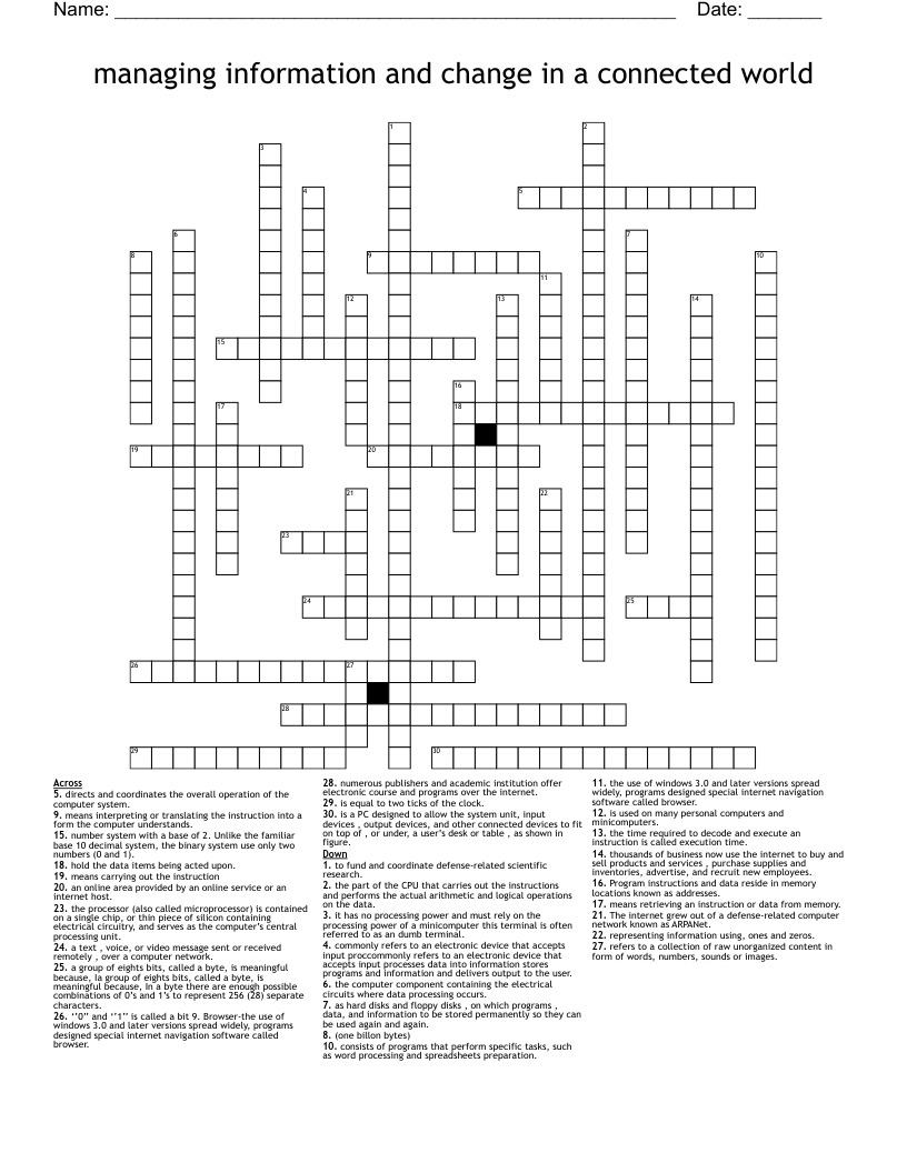 managing information and change in a connected world Crossword