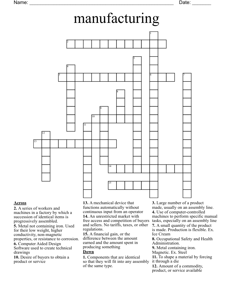 manufacturing Crossword