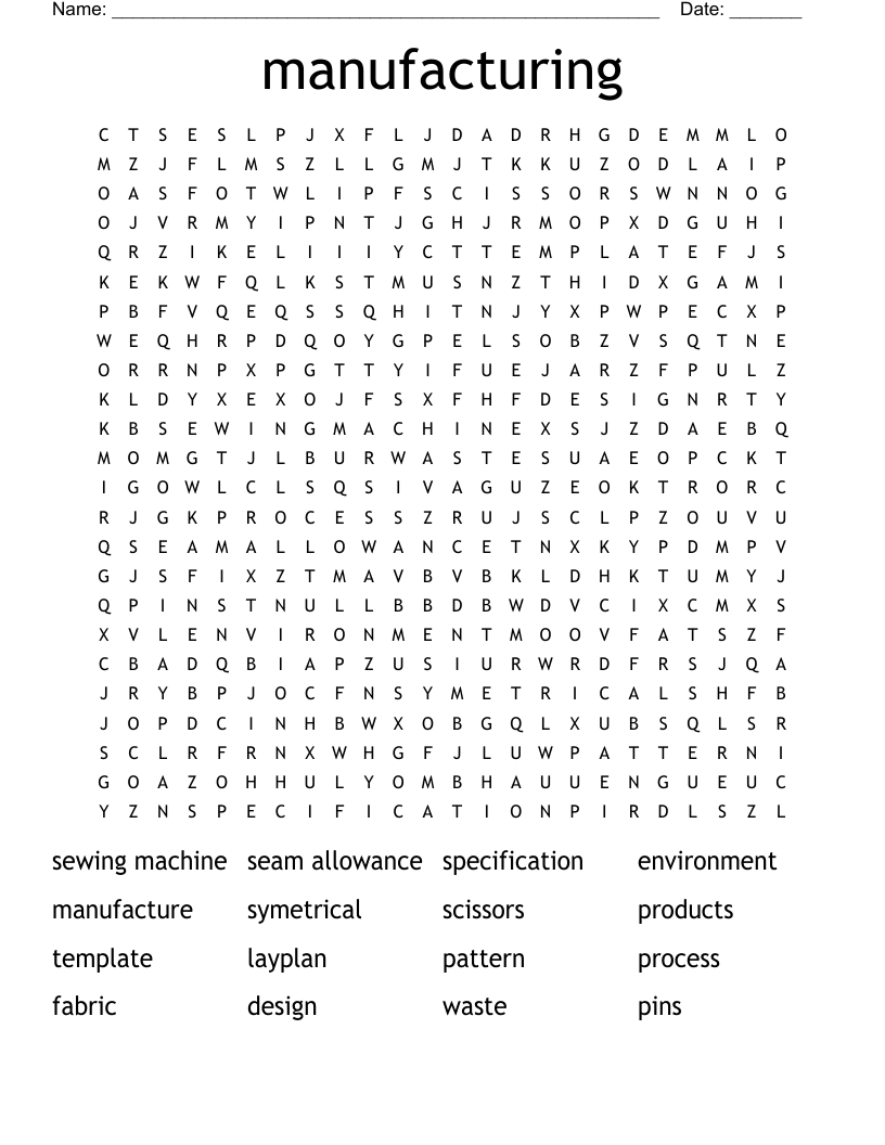 manufacturing Word Search