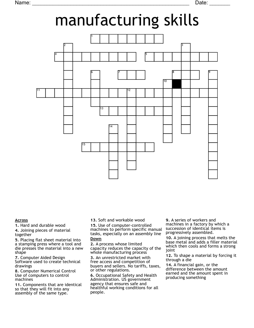 manufacturing skills Crossword