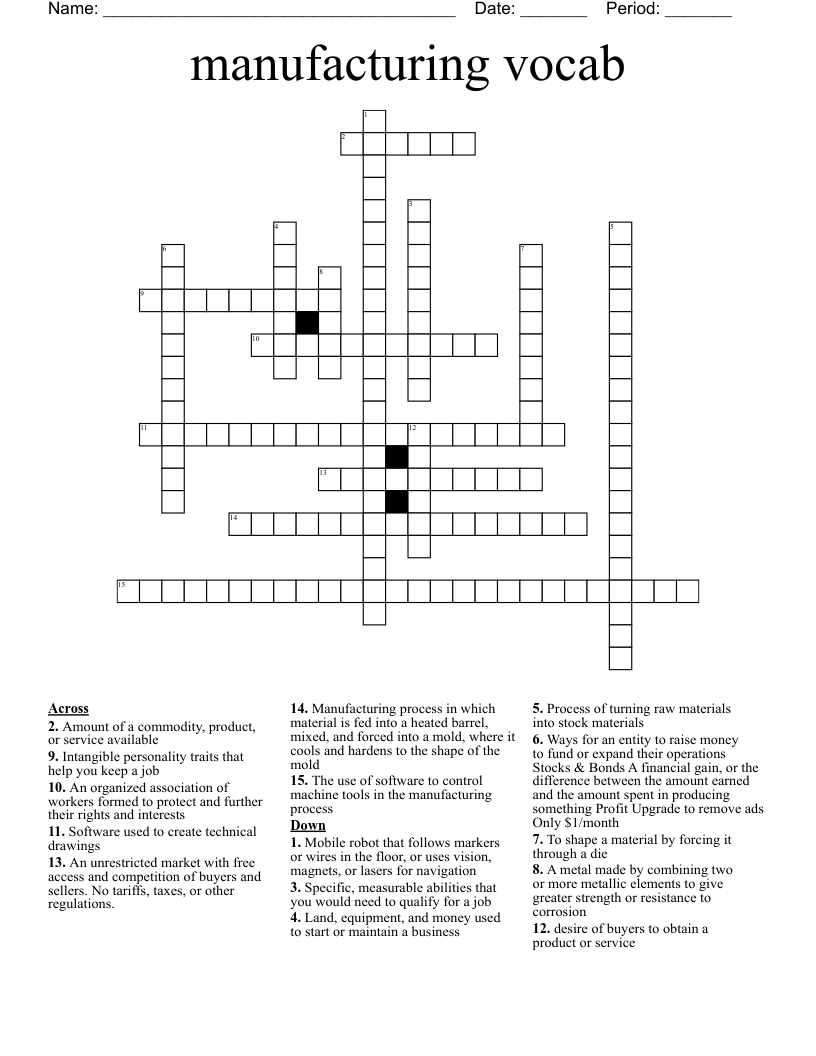 manufacturing vocab Crossword