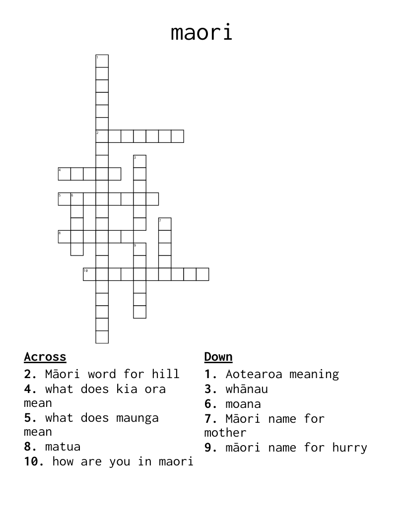 maori Crossword