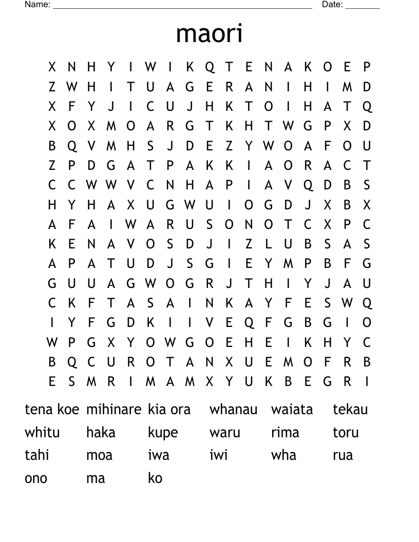 maori Word Search
