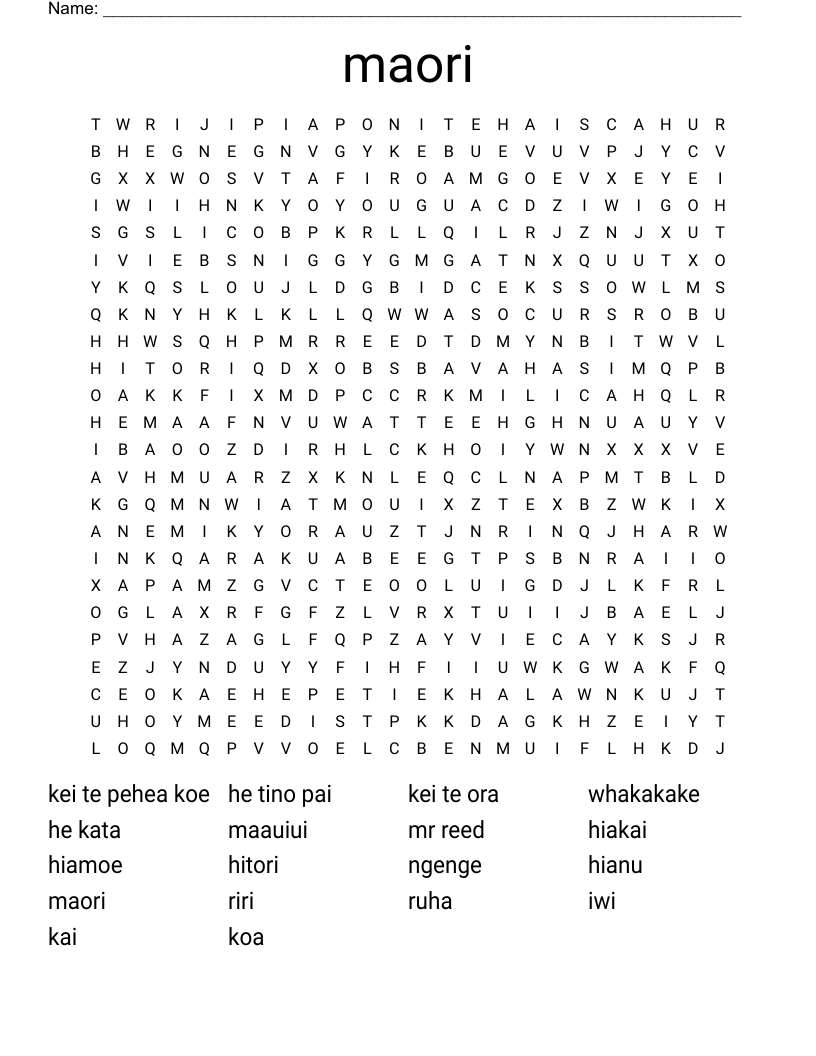 maori  Word Search