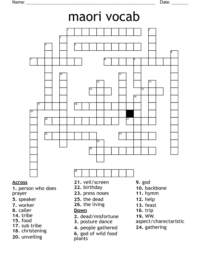 maori vocab Crossword