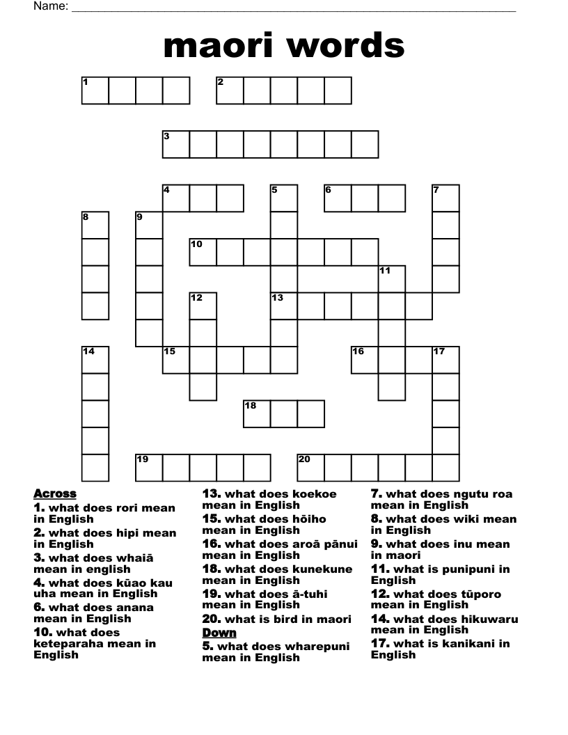 maori words Crossword