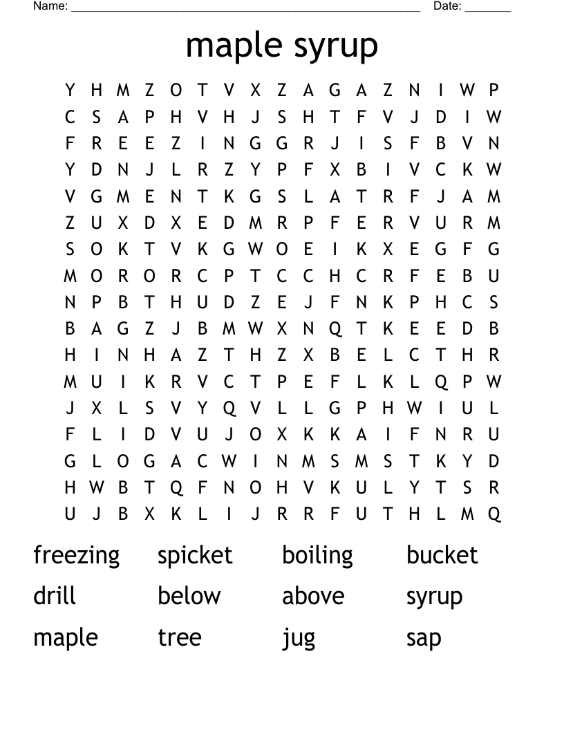 maple syrup Word Search