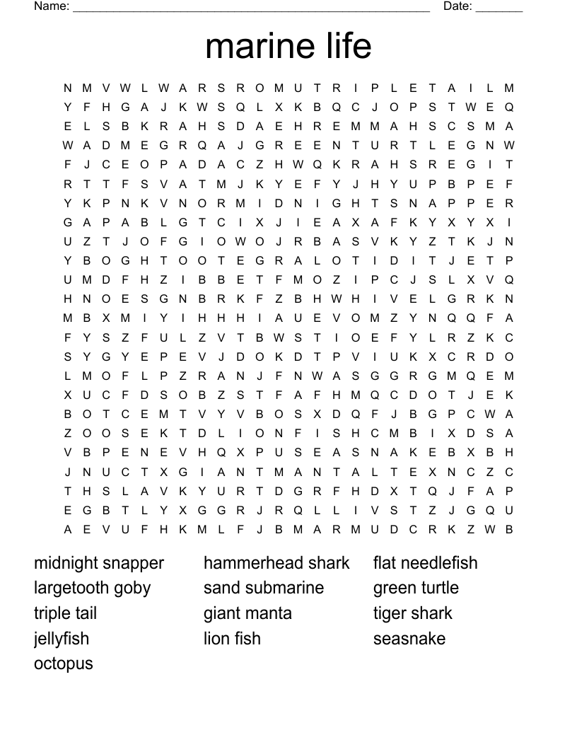 marine life Word Search