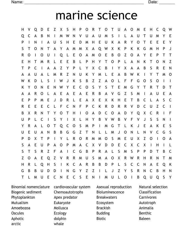marine science Word Search