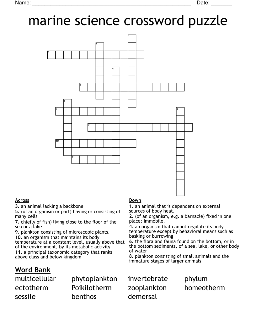 marine science crossword puzzle 
