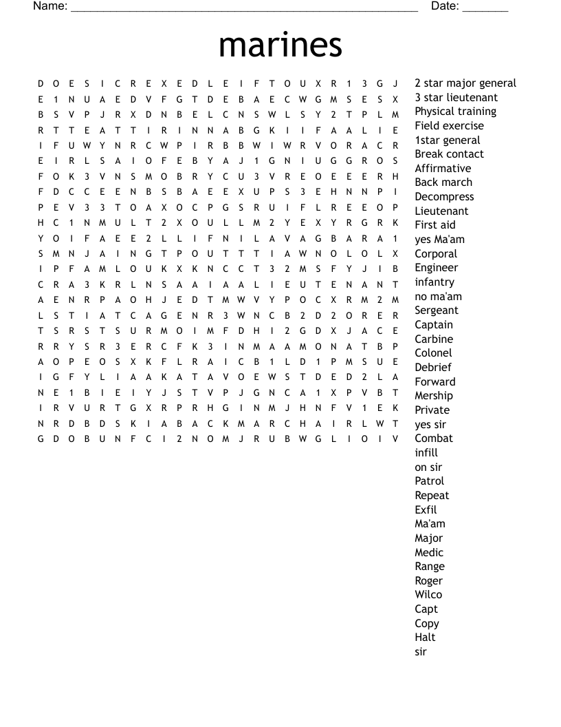 marines Word Search