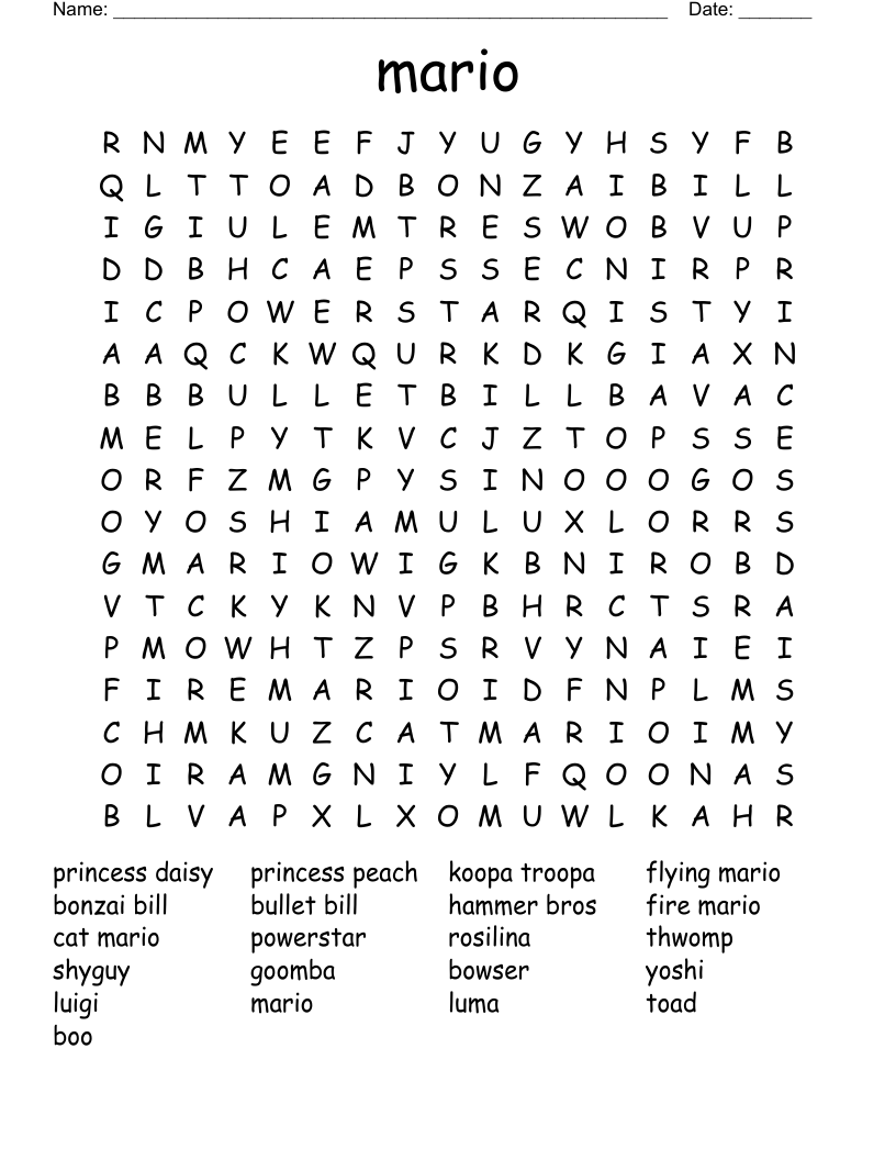 mario Word Search