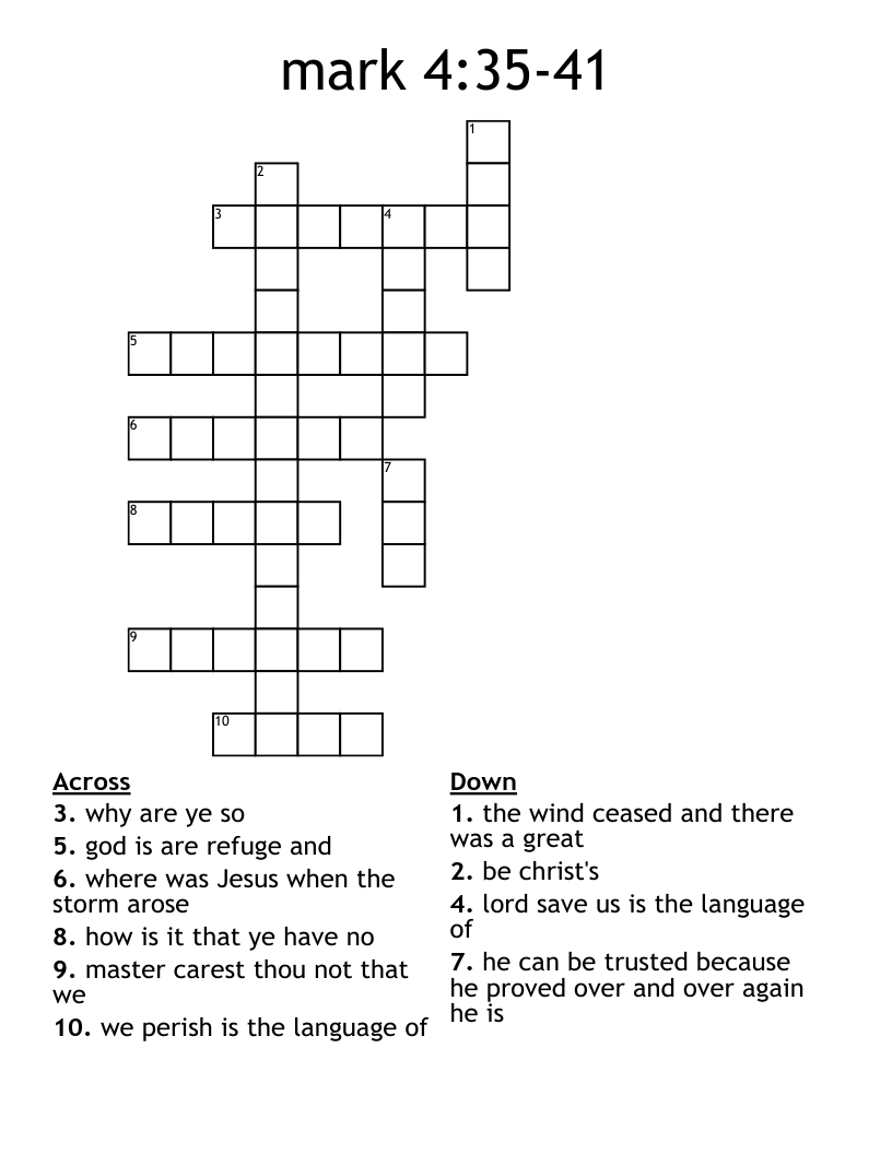mark 4:35-41 Crossword