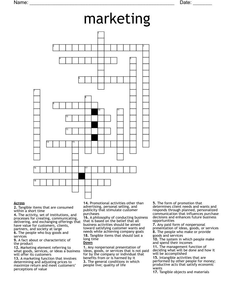 marketing Crossword