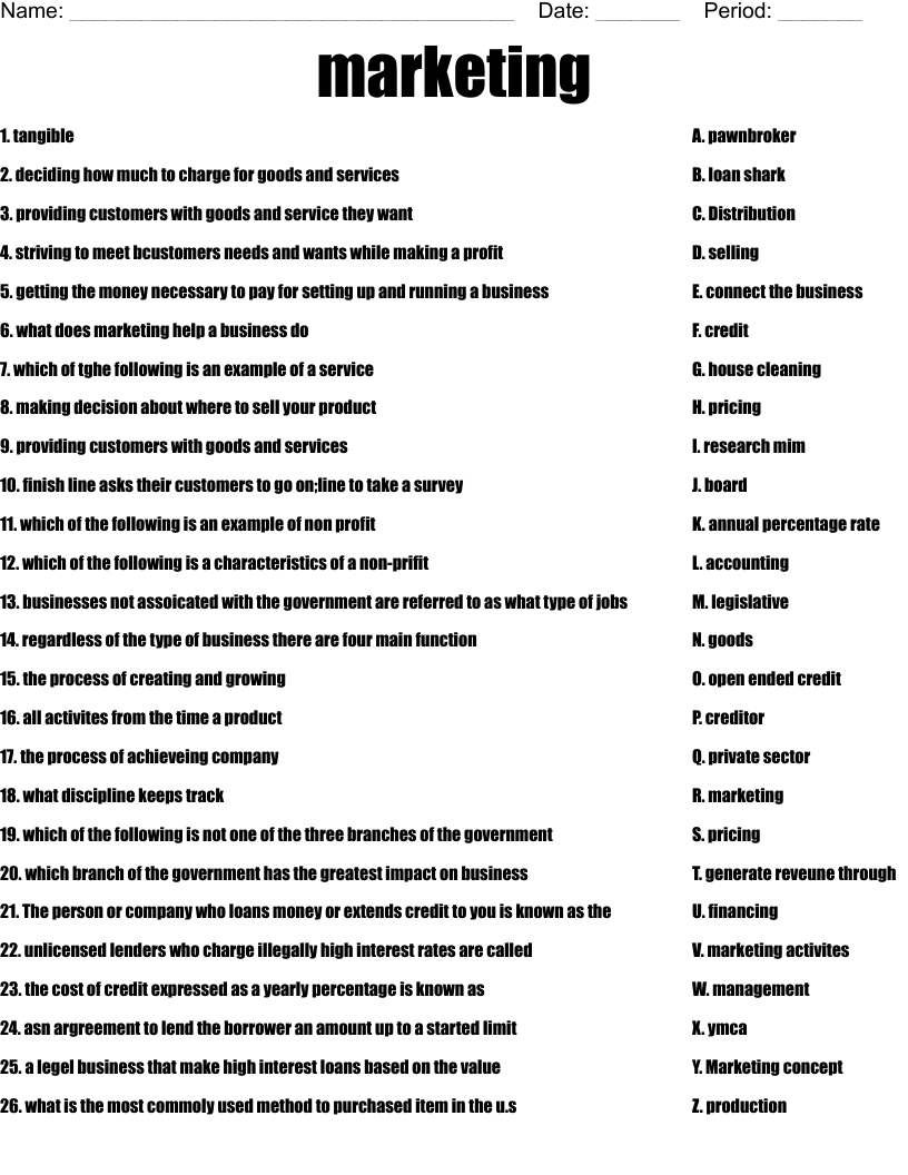 marketing  Worksheet