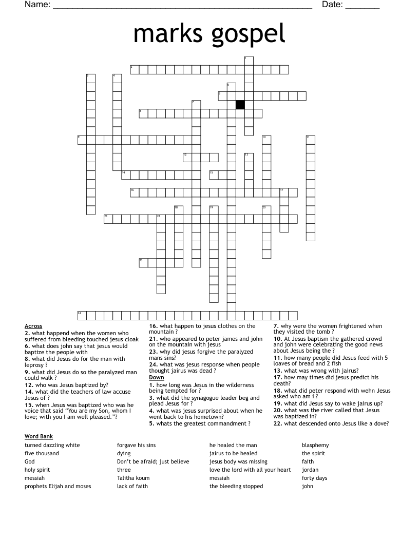 marks gospel Crossword