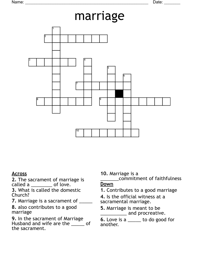 marriage Crossword