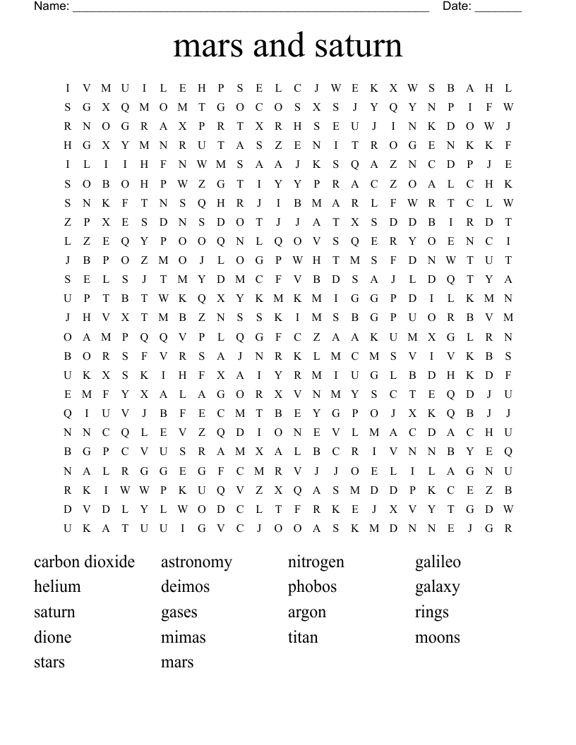 mars and saturn Word Search