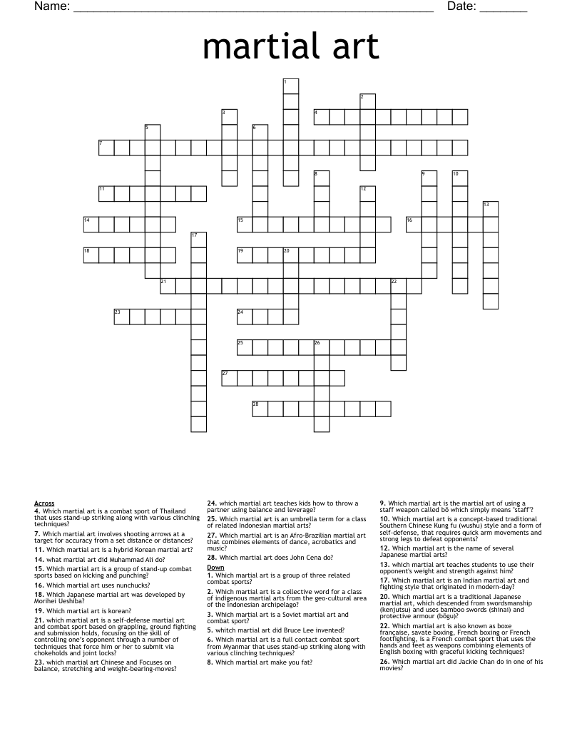 martial art Crossword