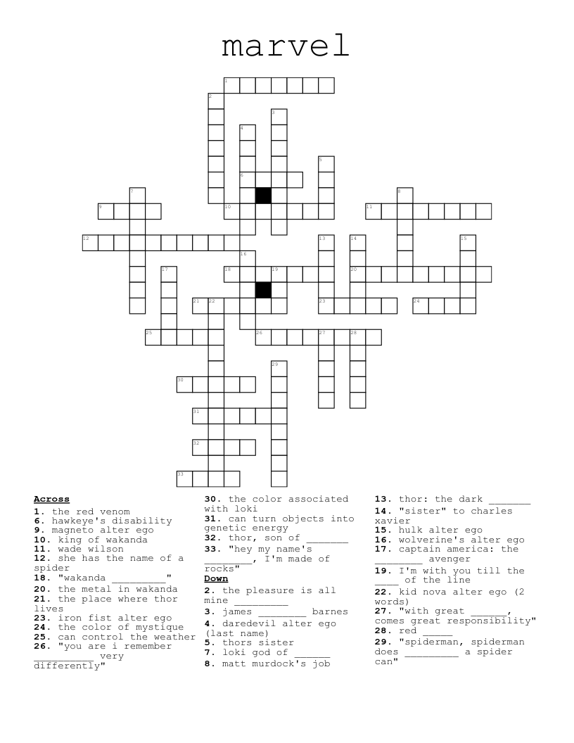 marvel Crossword