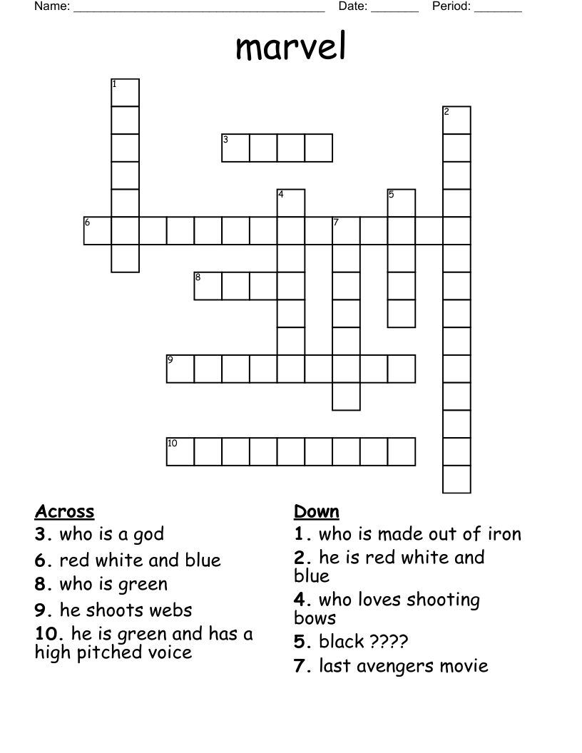 marvel Crossword