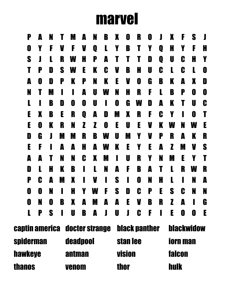 marvel Word Search