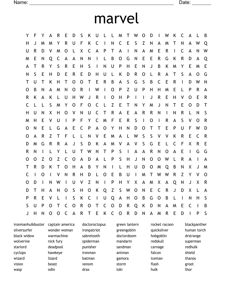 marvel Word Search