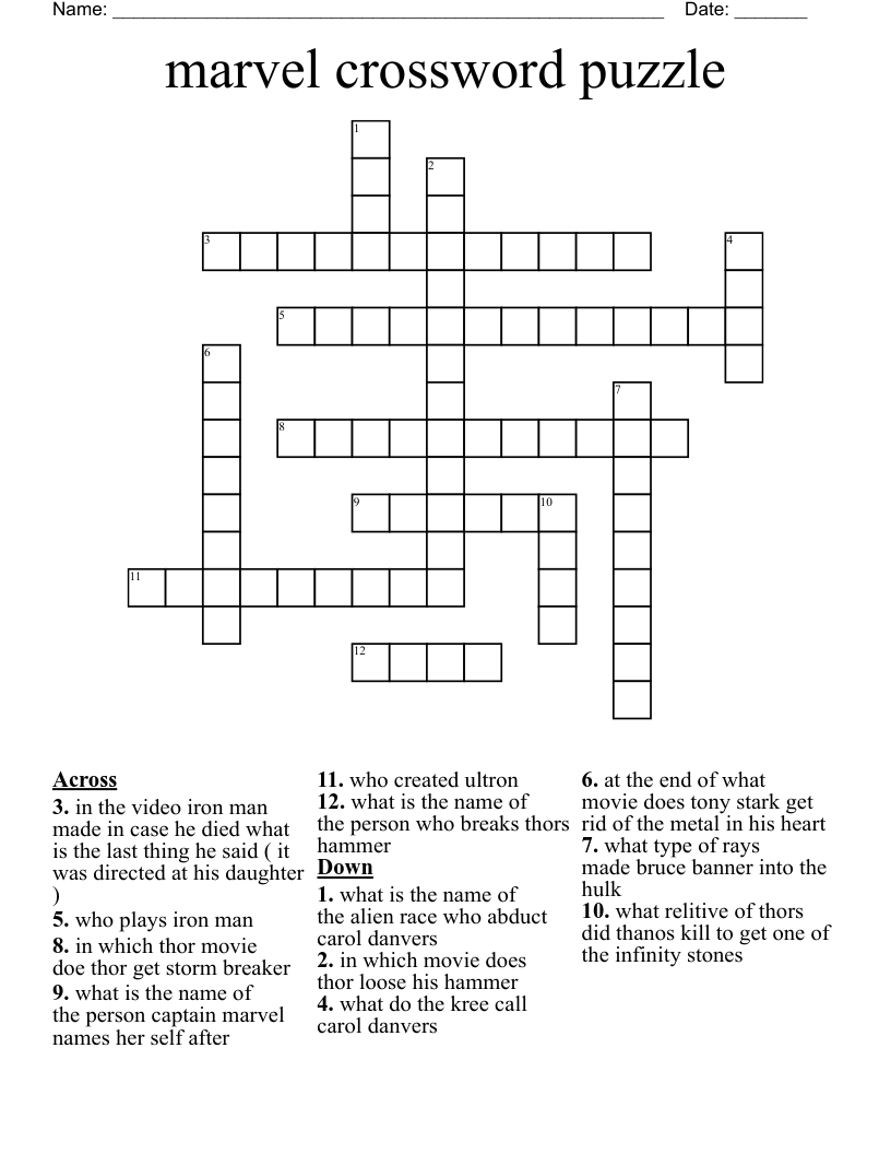 marvel crossword puzzle