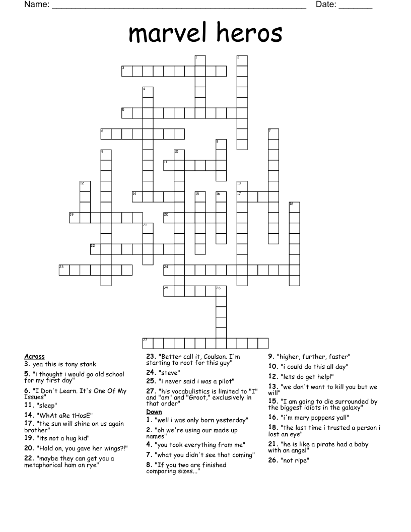 marvel heros  Crossword