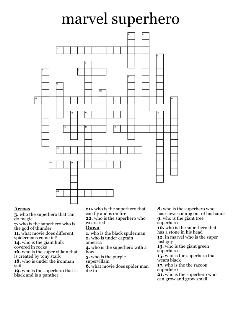 marvel superhero Crossword