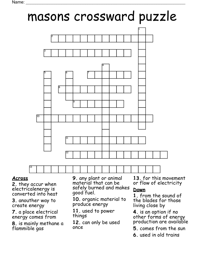 masons crossward puzzle Crossword
