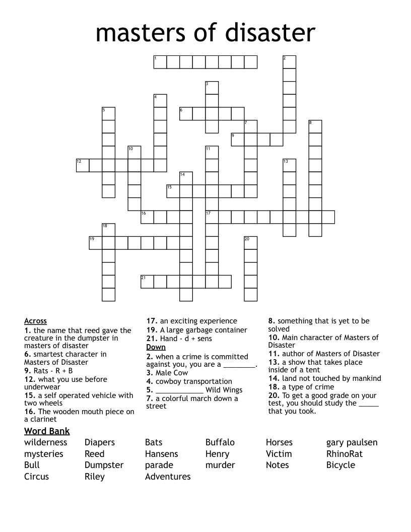 masters of disaster Crossword