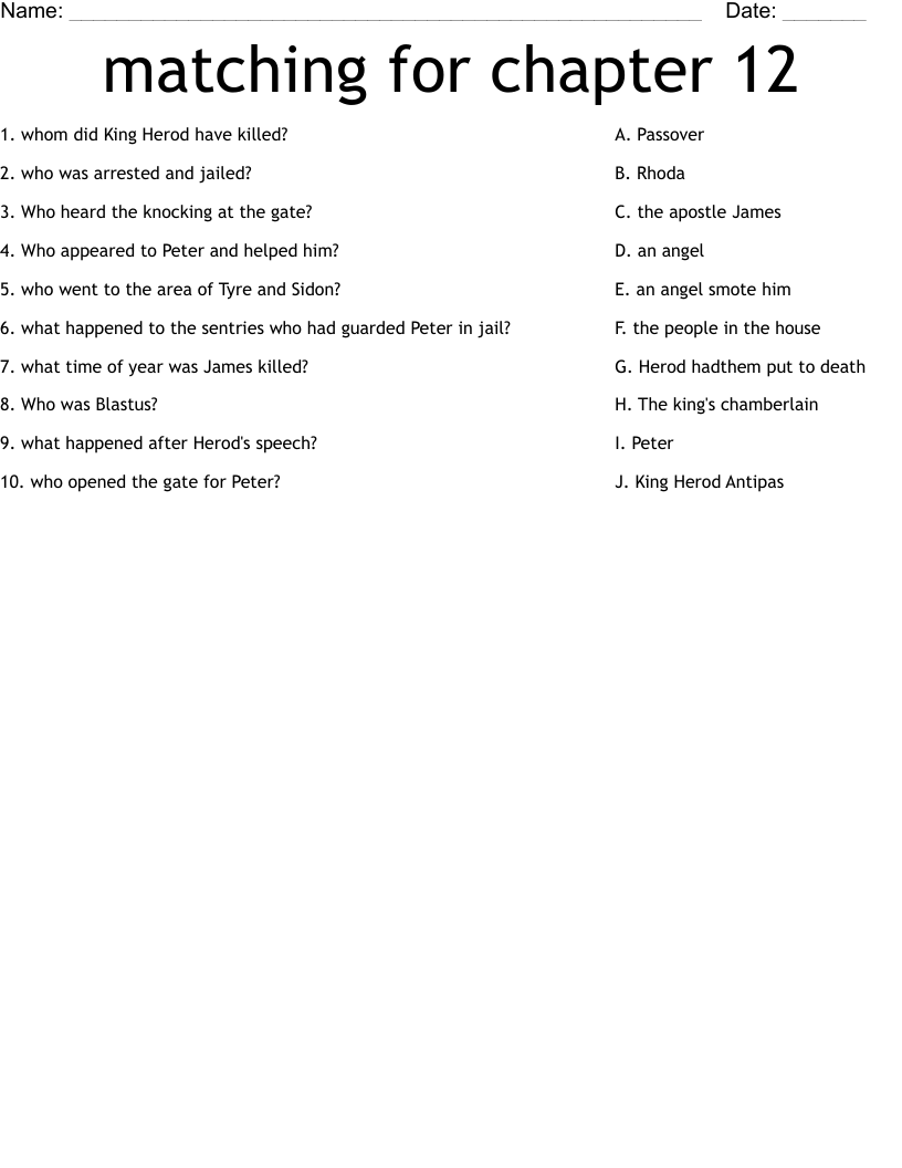 matching for chapter 12 Worksheet