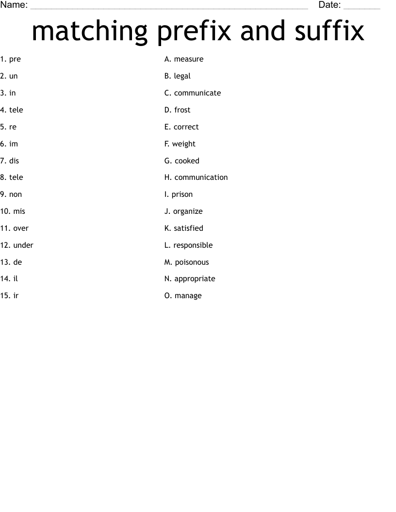 matching prefix and suffix Worksheet