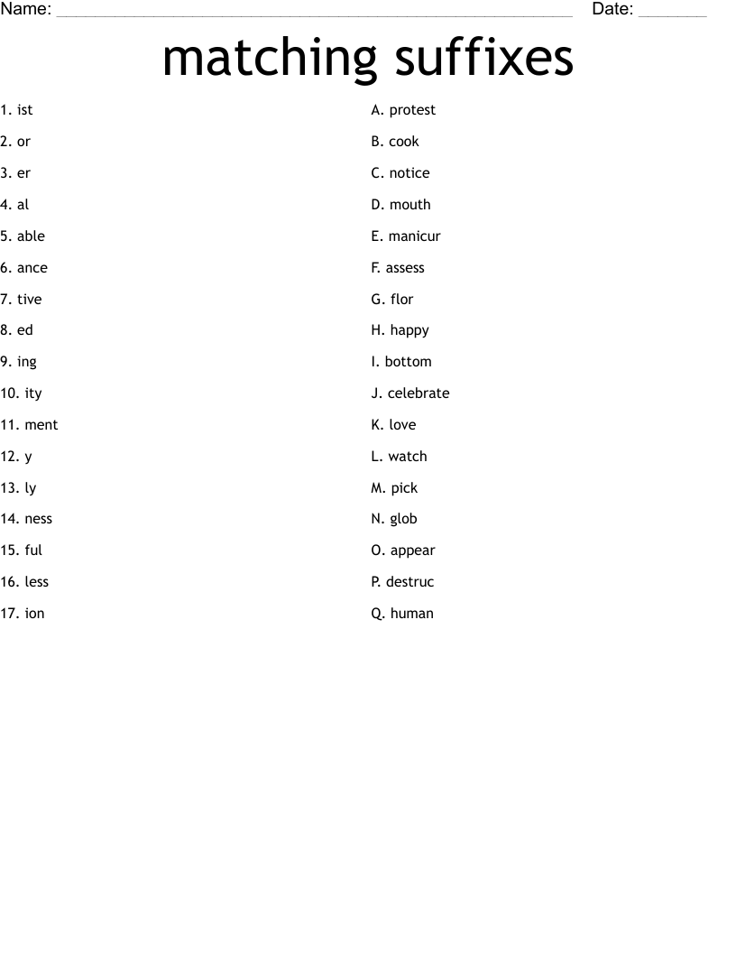 matching suffixes  Worksheet